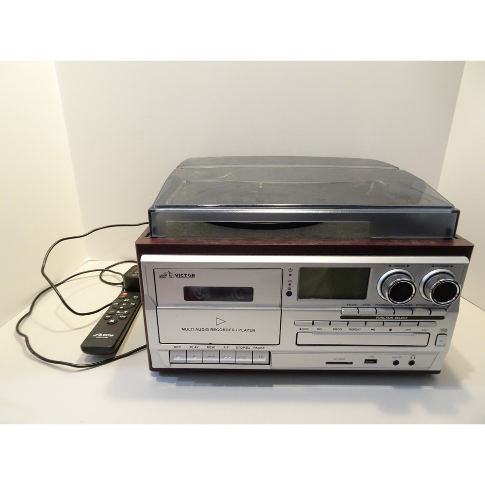 Victor VWRP-4200 8-in-1 Turntable Music Center Bluetooth CD Cassette Wood